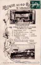 Carte postale ancienne Besançon - L. Mosdier - MUSIQUE DU 60ème RÉGIMENT D'INFANTERIE - Programme du Dimanche 24 juillet 1910, à Granvelle, à 8 h. 1/2 et du Jeudi 28 à Micaud, à 4 h. à Micaud