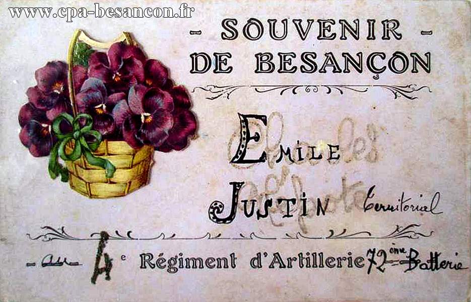 Souvenir de besançon au 4e régiment d'artillerie emile justin