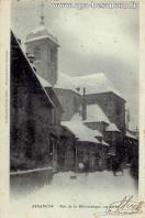 Carte postale ancienne Besançon - Trémolières - BESANÇON - Rue de la Bibliothèque, en hiver