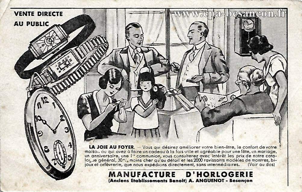 MANUFACTURE D'HORLOGERIE (Anciens Etablissements Benoit) A. ANGUENOT - Besançon - La Joie au Foyer.