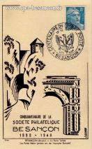 Carte postale ancienne Besançon - Péquignot - CINQUANTENAIRE DE LA SOCIETE PHILATELIQUE - BESANÇON 1899 - 1948 - BESANÇON (Doubs) - La Porte Taillée - La Porte Noire (ancien arc de Triomphe Romain)
