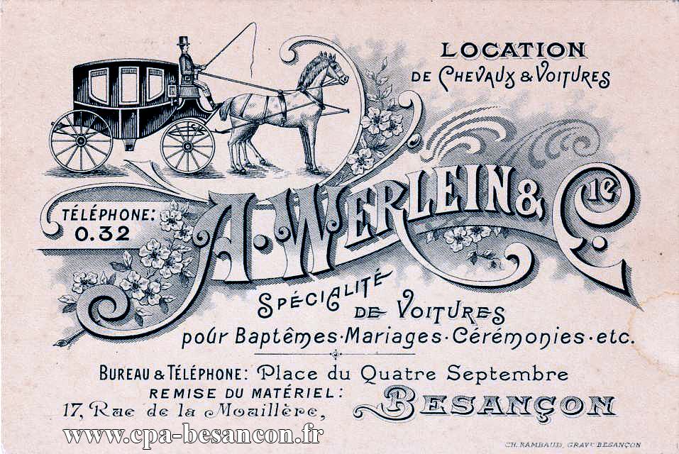 A werlein & cie location de chevaux & voitures spécialités de voitures pour baptêmes, mariages, cérémonies, etc place...